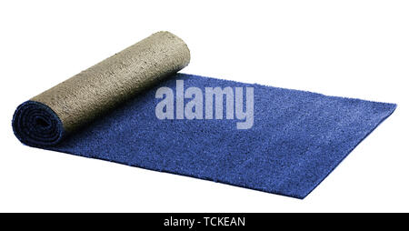 Artificial rolled blue grass, isolated on white Stock Photo
