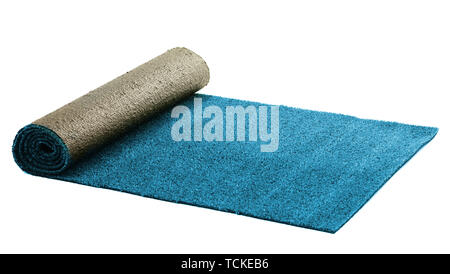 Artificial rolled light blue grass, isolated on white Stock Photo