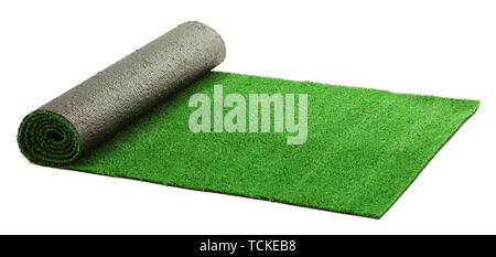 artificial rolled green grass, isolated on white Stock Photo