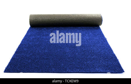 Artificial rolled blue grass, isolated on white Stock Photo