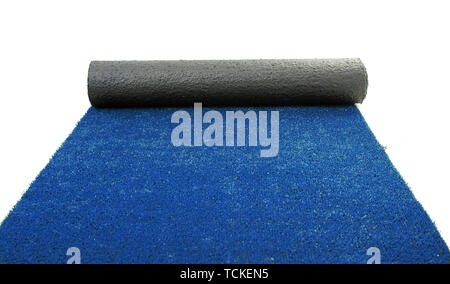 Artificial rolled blue grass, isolated on white Stock Photo