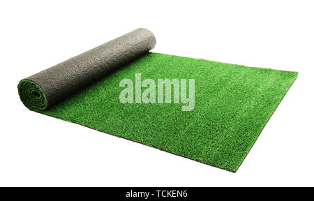 artificial rolled green grass, isolated on white Stock Photo