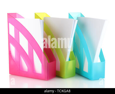 Colorful trays for papers isolated on white Stock Photo