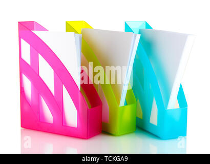 Colorful trays for papers isolated on white Stock Photo