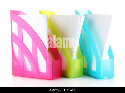 Colorful trays for papers isolated on white Stock Photo