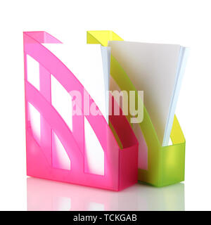Colorful trays for papers isolated on white Stock Photo