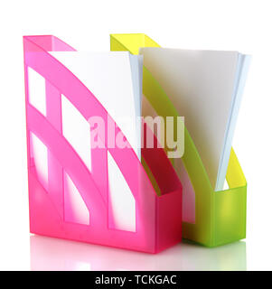 Colorful trays for papers isolated on white Stock Photo