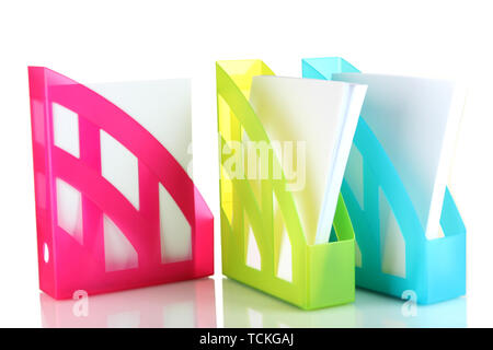 Colorful trays for papers isolated on white Stock Photo