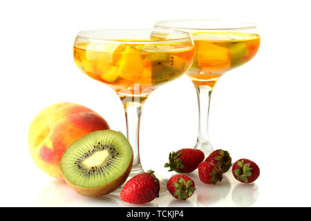 punch in glasses with fruits, isolated on white Stock Photo
