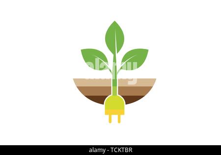 Creative Plug Planet Leaf Dirt Logo Symbol Design Illustration Stock Vector