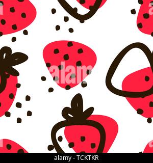 Seamless pattern with red strawberries on white background. Hand drawn  berries for wrapping paper, textile and other design Stock Vector by ©m-ion  74560985