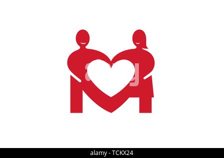 Creative Two Lovers Couple Negative Heart Inside Logo Design Illustration Stock Vector