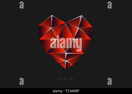 Red heart low poly logo.Vector illustration Stock Vector