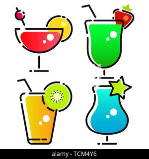 Set of fruit smoothie cocktail logo vector illustration. Fresh