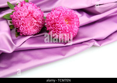 beautiful aster flowers, on silk background Stock Photo