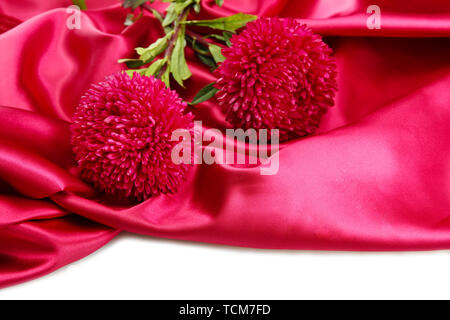 beautiful aster flowers, on silk background Stock Photo