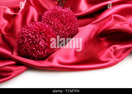 beautiful aster flowers, on silk background Stock Photo