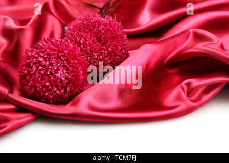 beautiful aster flowers, on silk background Stock Photo