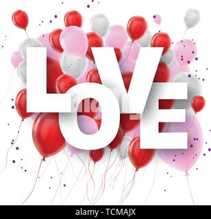 ballons rising up love letters vector love is in the air Stock Vector
