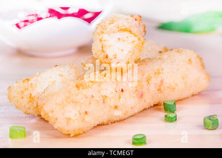 Fish rafts sandwich fish rafts fish meat color fish rafts surimi frozen fish balls food hot pot ingredients spicy hot food close-up Stock Photo