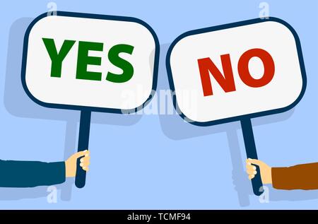 hands holding up signs with words YES and NO vector illustration Stock Vector