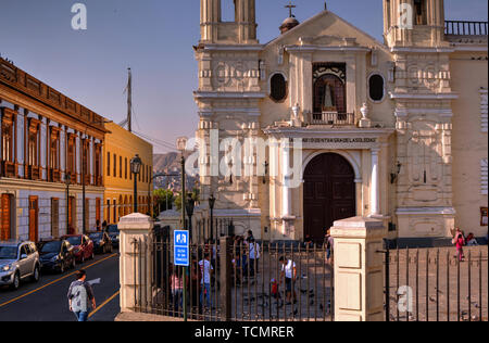 Lima, Peru - April 21, 2018: Sanctuary of Our Lady of Solitude church with locals and tourists outside Stock Photo