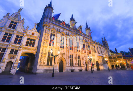 Bruges City Hall on Burg Square. Bruges, Flemish Region, Belgium.