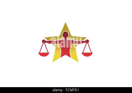 Creative Human Body Law Balance Star Logo Design Illustration Stock Vector