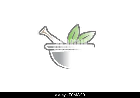 Creative Green Herbal Pharmacy Mortar Logo Vector Symbol Design Stock Vector