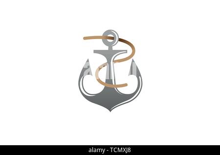 Creative Anchor Rope Logo Design Illustration Stock Vector