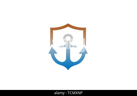 Creative Anchor Shield Logo Design Illustration Stock Vector
