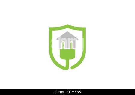 Plug House Shield Logo Design Illustration Stock Vector