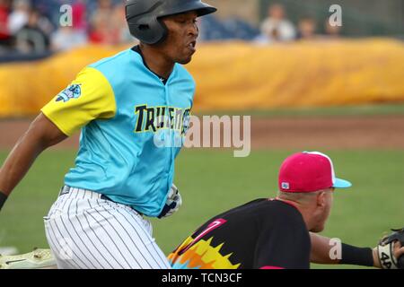 Trenton, New Jersey, USA. 8th June, 2019. BEN RUTA of the Trenton Thunder  at batting practice before a game vs. the Erie SeaWolves at ARM & HAMMER  Park. The Thunder are called