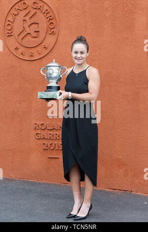 Paris, France. 9th June 2019. Ashleigh Barty of Australia poses with the trophy during a photo shoot after winning the Women's singles final match of the French Open tennis tournament at the Roland Garros in Paris, France on June 9, 2019. (Photo by AFLO) Credit: Aflo Co. Ltd./Alamy Live News Stock Photo