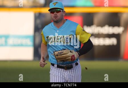 Trenton, New Jersey, USA. 8th June, 2019. BEN RUTA of the Trenton Thunder  at batting practice before a game vs. the Erie SeaWolves at ARM & HAMMER  Park. The Thunder are called