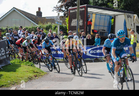 Melton Mowbray, Leicestershire, UK,  9th June 2019. Action from the 2019 6th Junior CiCLE Classic Cycle Race in Melton Mowbray part of the British Cycling National Junior Road Race Series. @ Credit: David Partridge/Alamy Live News Stock Photo