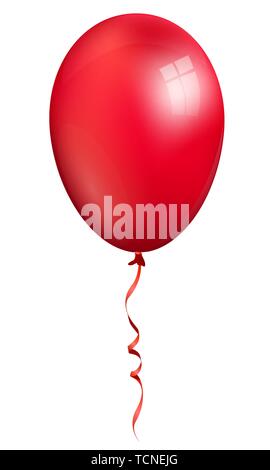 Single realistic red balloon with the string. Stock Vector