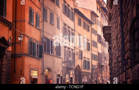 View of old street with many windows in Florence, Italy. Architecture and landmark of Italy Stock Photo