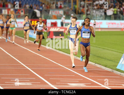 ROME, ITALY - JUN 06: Laura Muir and Genzebe Dibaba compete in the Women 1500m event during the IAAF Diamond League 2019 Golden Gala Pietro Mennea in  Stock Photo