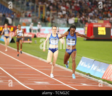 ROME, ITALY - JUN 06: Laura Muir and Genzebe Dibaba compete in the Women 1500m event during the IAAF Diamond League 2019 Golden Gala Pietro Mennea in  Stock Photo