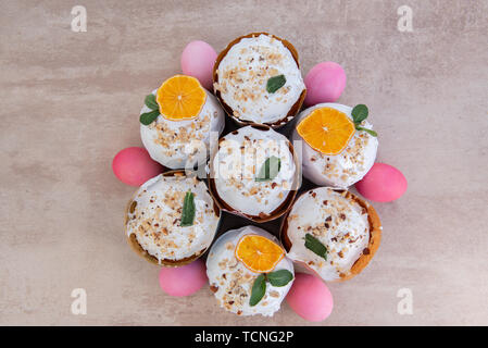 Easter, Easter cake with a complex composition, beautiful scenery, dried fruits Stock Photo