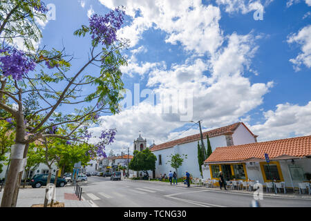 Azeitao, Portugal - June 7, 2019: General street view of historic centre of the charming village of Azeitao, Setubal, Portugal Stock Photo