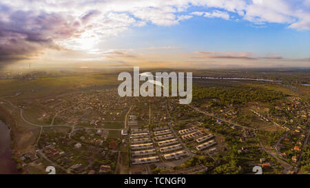 Beautiful aerial view on town at an altitude of 500 meters Stock Photo