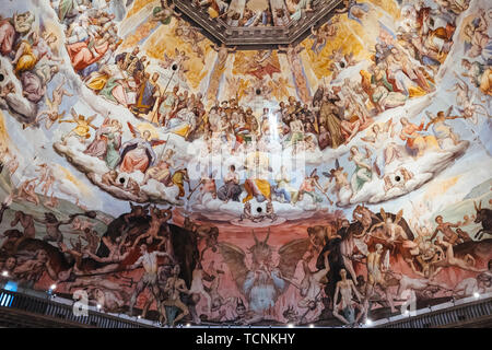 Florence, Italy - June 25, 2018: Panoramic view of Judgment Day on the cupola of Cattedrale di Santa Maria del Fiore (Cathedral of Saint Mary of the F Stock Photo