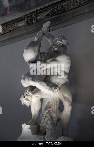 Florence, Italy - June 24, 2018: Closeup view of marble sculptures by Italian artists in Palazzo Vecchio (Old Palace) Stock Photo