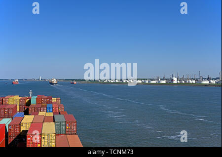 terneuzen, netherlands - 2019.05.15:  view over river scheldt onto dow benelux chemical plant Stock Photo