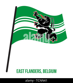 East Flanders Flag Waving Vector Illustration on White Background. Provinces Flags of Belgium. Stock Photo