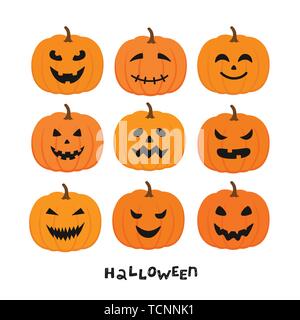 Set of halloween pumpkins, funny faces. Autumn holidays. Vector illustration Stock Vector