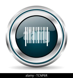 Barcode vector icon. Chrome border round web button. Silver metallic pushbutton Stock Vector