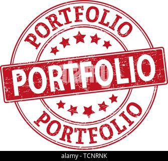 Grunge red portfolio word with star icon round rubber seal stamp on white background Stock Vector